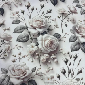 Beyaz Güller Dijital Duck Bezi 1M