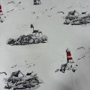 Adadaki Deniz Feneri Pamuk Keten Kumaş 1M