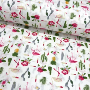 Flamingo ve Kaktüsler Müslin Bez Kumaş 1M