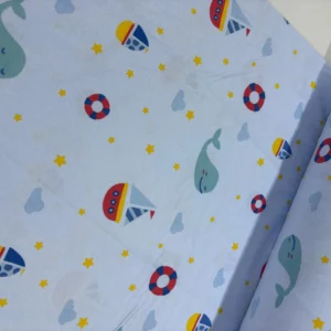 Mavi Balina ve Yelkenli Pazen Kumaş 1M